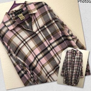 SPOON JEANS Womens XL Long Flannel Button Front Shirt Multicolor Plaid NWT